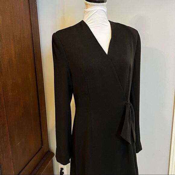 GUIDO vintage black faux wrap black dress with shoulder pads size medium/ Large - Picture 4 of 15